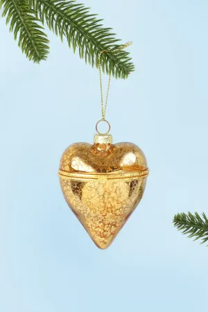 Gilded Memories Gold Glass Heart-Shaped Locket Christmas Tree Ornament