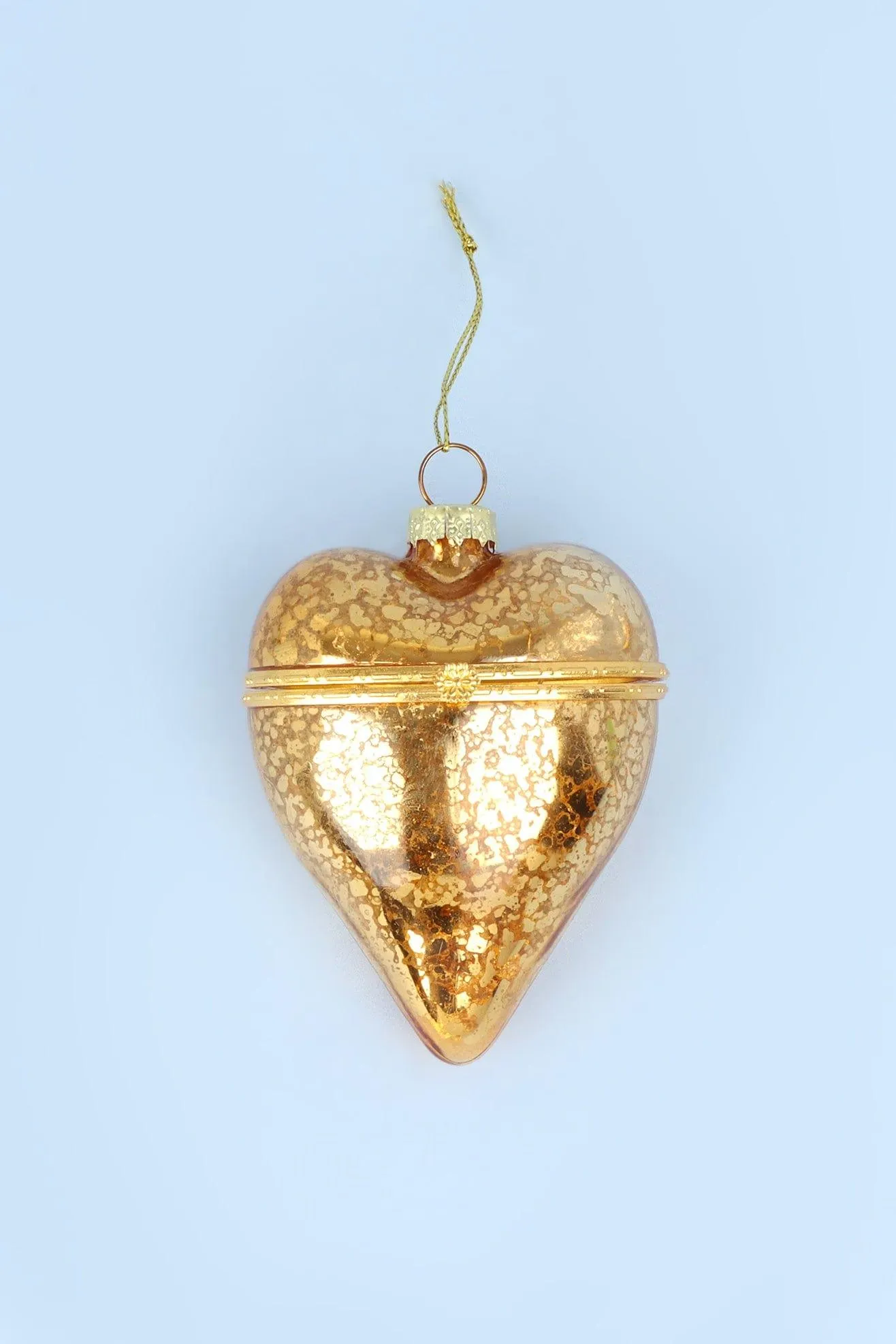 Gilded Memories Gold Glass Heart-Shaped Locket Christmas Tree Ornament