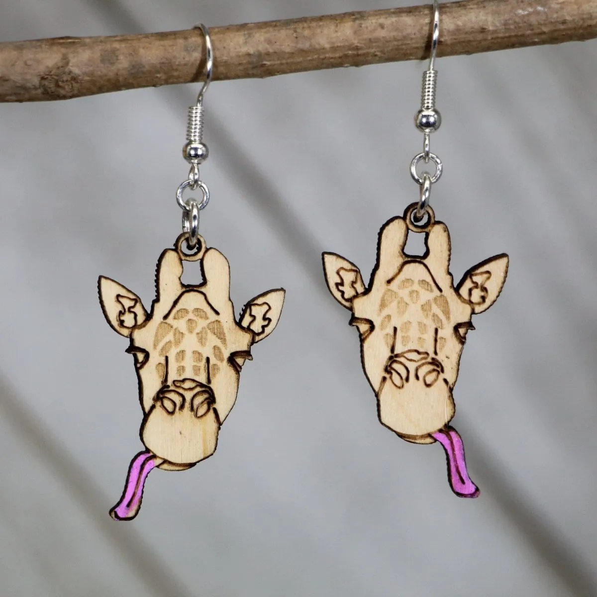 Giraffe Face Wooden Dangle Earrings by Cate's Concepts, LLC