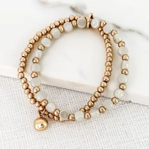 Gold And Pearl Stretch  Bracelet