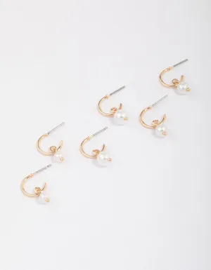 Gold Graduating Pearl Drop Huggie Earring 3-Pack