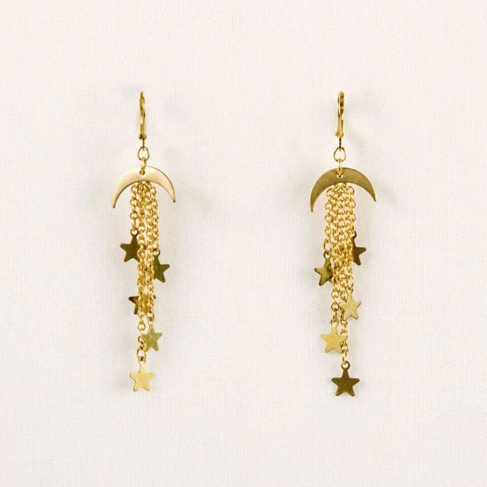 Gold Moon & Star Dangle Earring