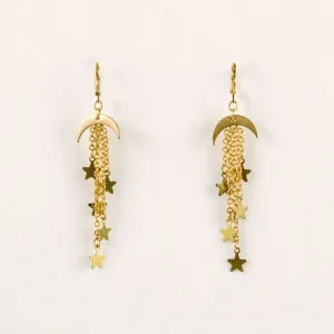 Gold Moon & Star Dangle Earring