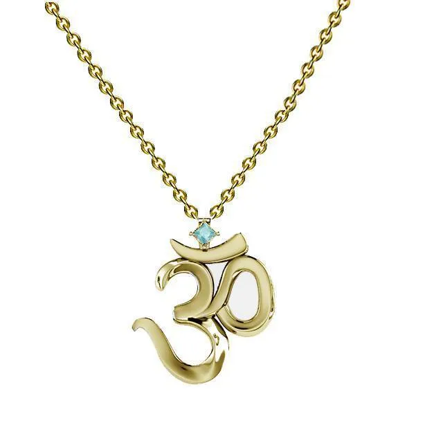 Gold OM yoga Necklace with Gemstone