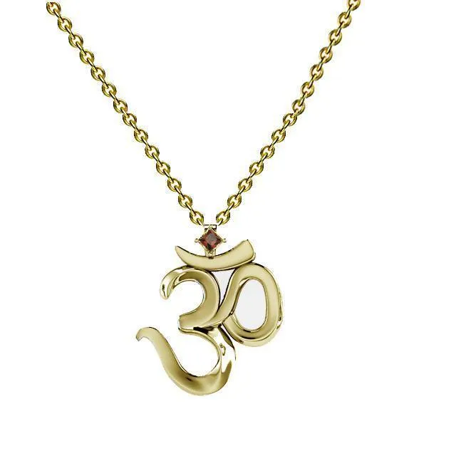 Gold OM yoga Necklace with Gemstone