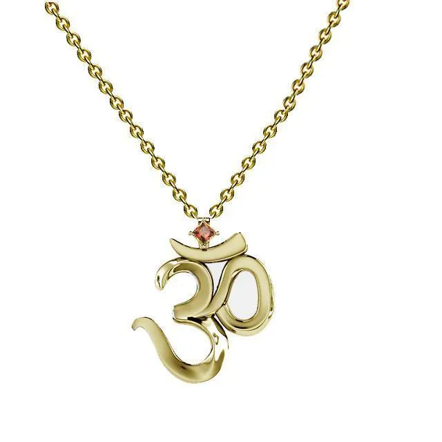 Gold OM yoga Necklace with Gemstone