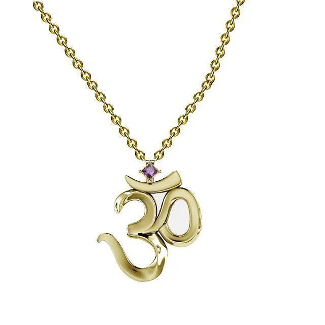 Gold OM yoga Necklace with Gemstone