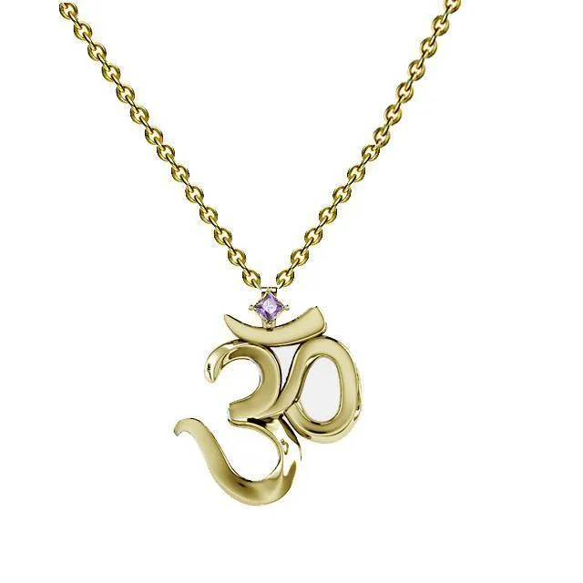 Gold OM yoga Necklace with Gemstone