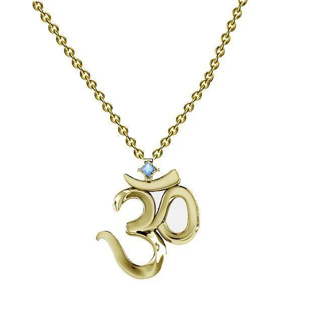 Gold OM yoga Necklace with Gemstone