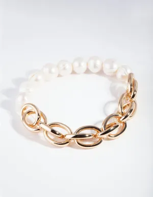 Gold Pearl and Chain Bracelet