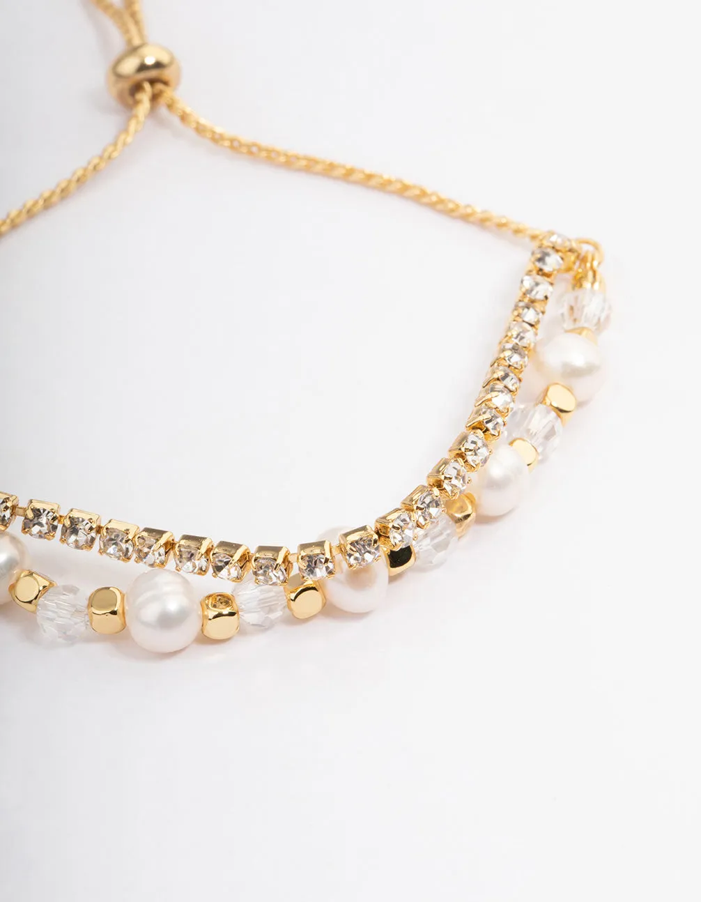 Gold Plated Freshwater Pearl & Facet Cupchain Bracelet