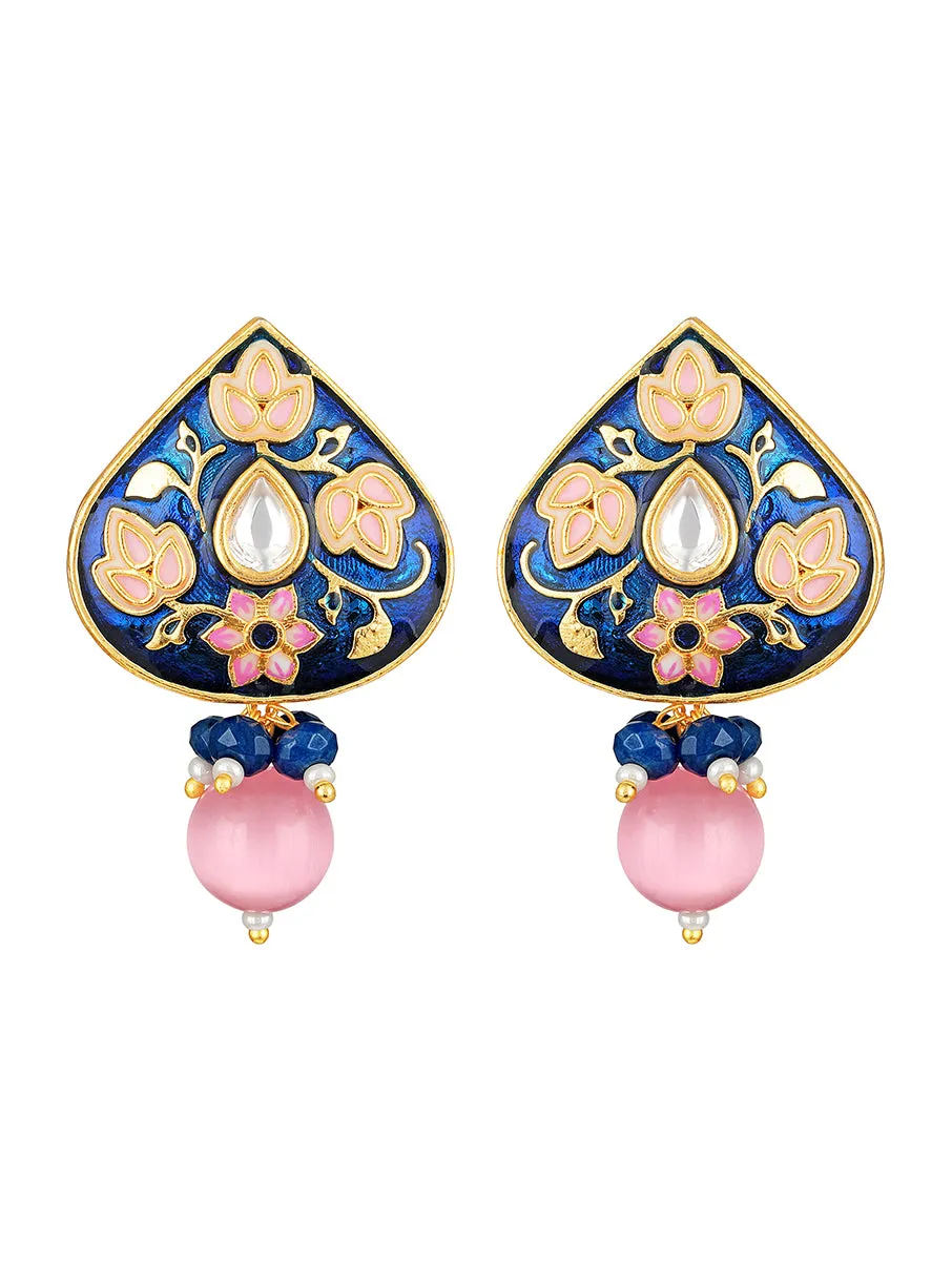 Golden, Pink and Green Hand-paint Meena earring