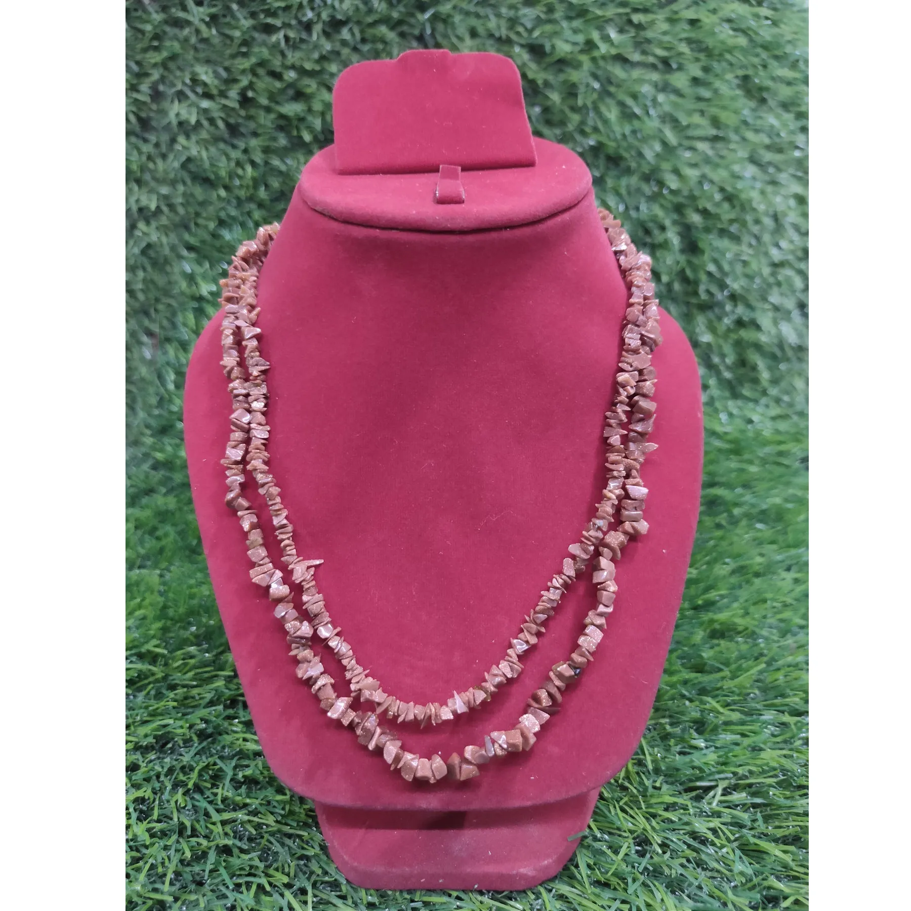 Goldstone / Sangsitara Mala Necklace Natural Crystal Stone Uncut Chip AAA Quality Beads Mala for Reiki Healing & Crystal Healing Stone for Unisex