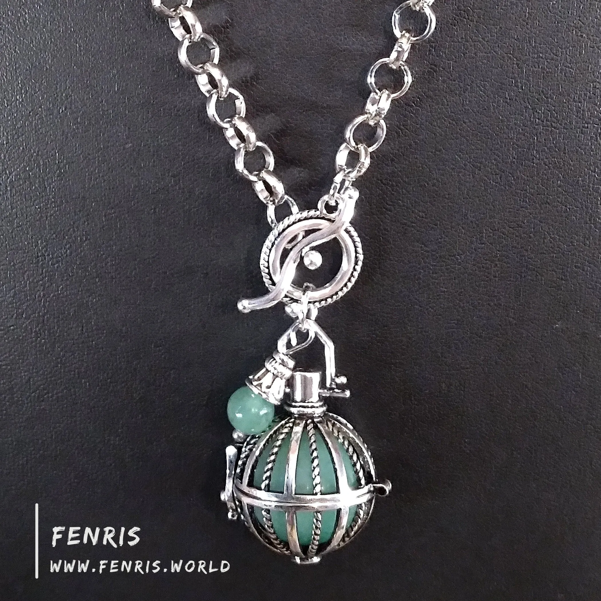 Green Aventurine Necklace Silver Sphere & Obsidian