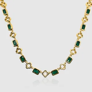 Green Gemstone Clover Necklace (Gold)