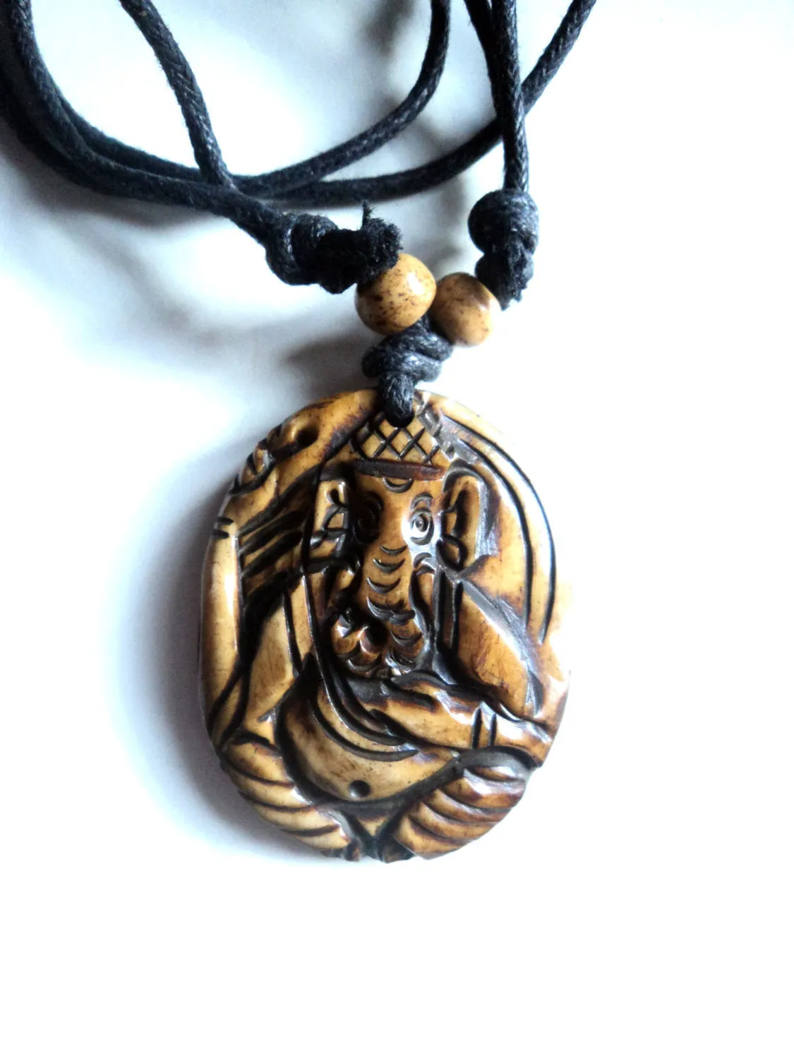 Hand Carved Ganesh Bone Pendant Necklace