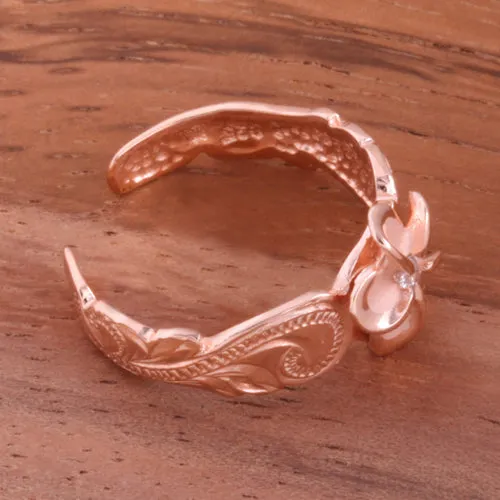 Hawaiian Scroll Pink Gold Plated 8mm Plumeria with Clear CZ Cut Out Edge Toe Ring