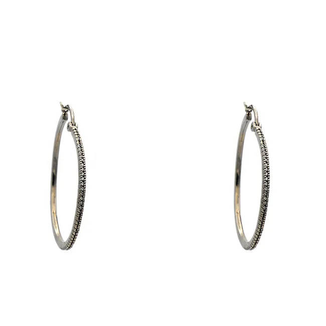 Hematite Cubic Zirconia Hoop Earrings