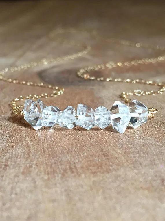 Herkimer Diamond Necklace Gold Fill OR Sterling Silver  Raw Crystal Necklace