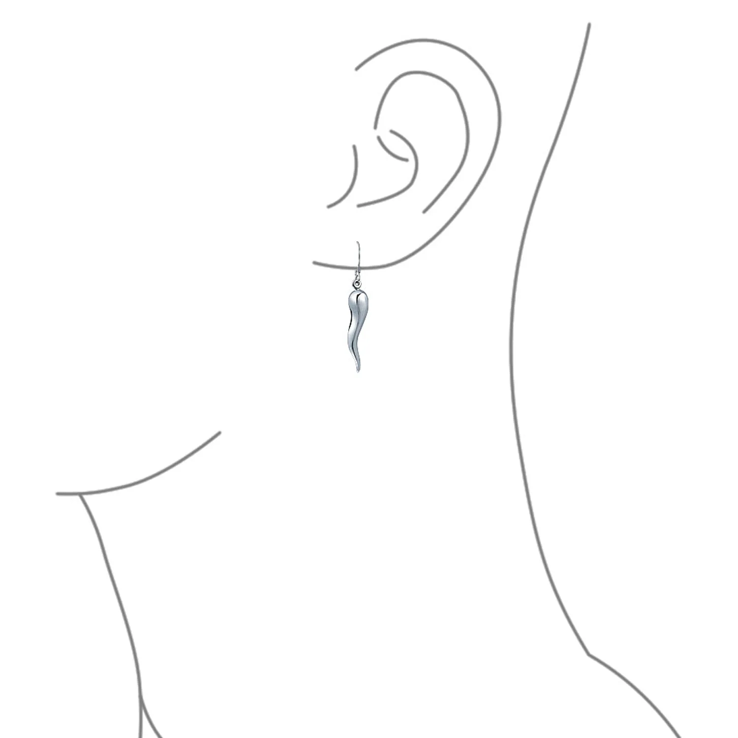 Italian Culture Horn Cornicello Style .925 Sterling Silver Earrings