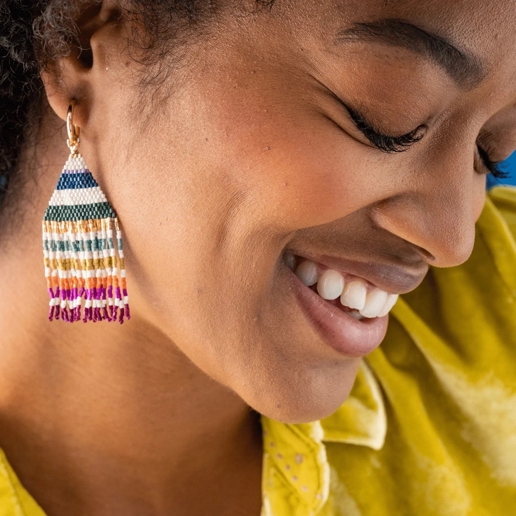 James Muted Stripe Beaded Fringe Earrings