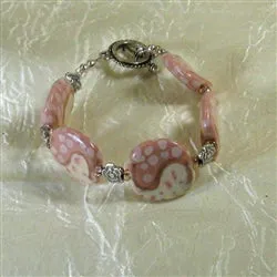 Kazuri Bracelet in Handmade Pink and Cream African Beads