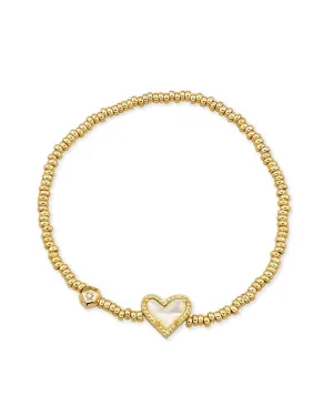 Kendra Scott Ari Gold Heart Stretch Bracelet in Ivory Mother of Pearl