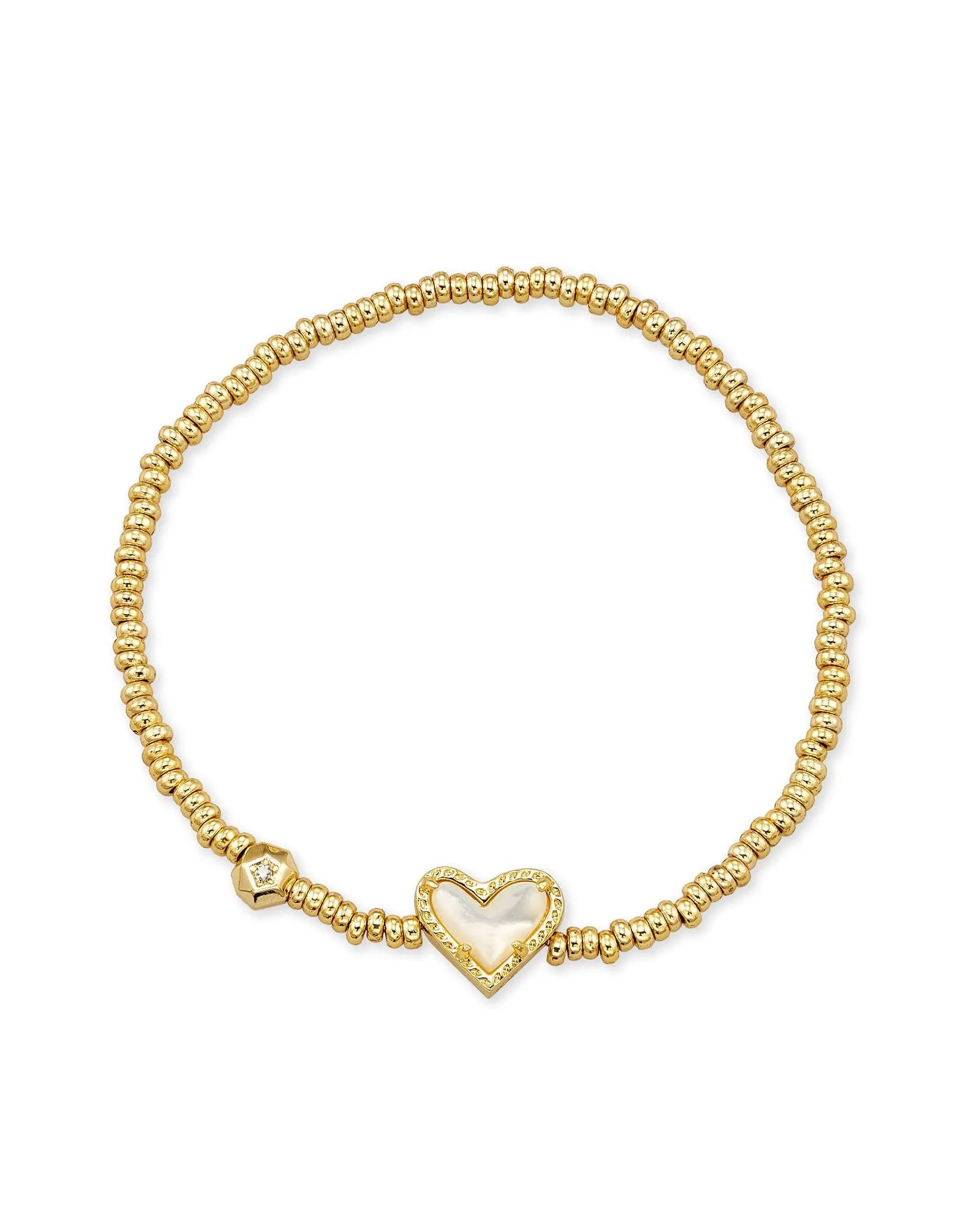 Kendra Scott Ari Gold Heart Stretch Bracelet in Ivory Mother of Pearl