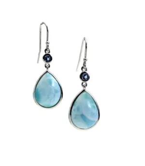 Larimar 14X10mm Pear Shaped Dangle Hook Earring with Aquamarines