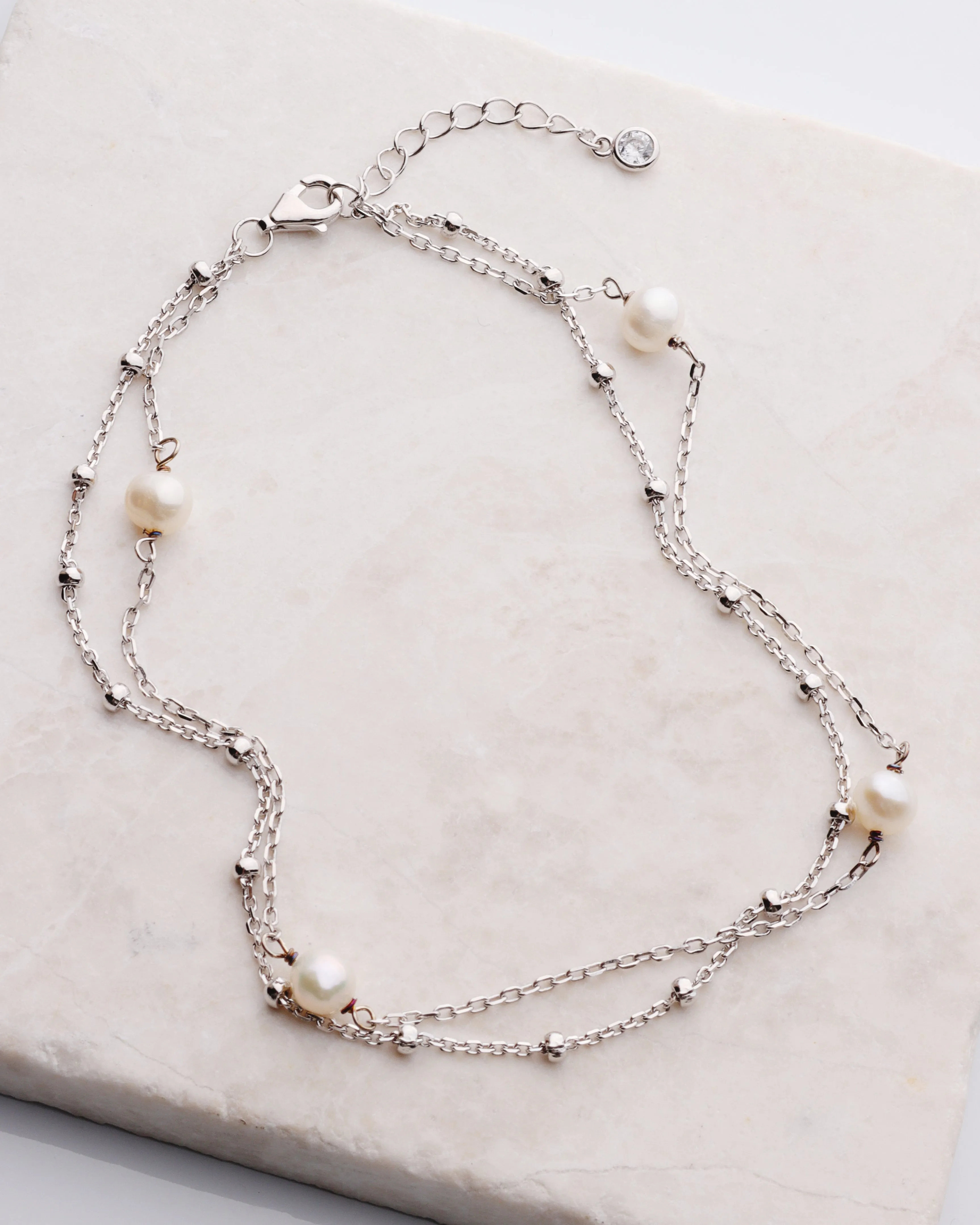 Layered Pearl & Dotted Chain Anklet