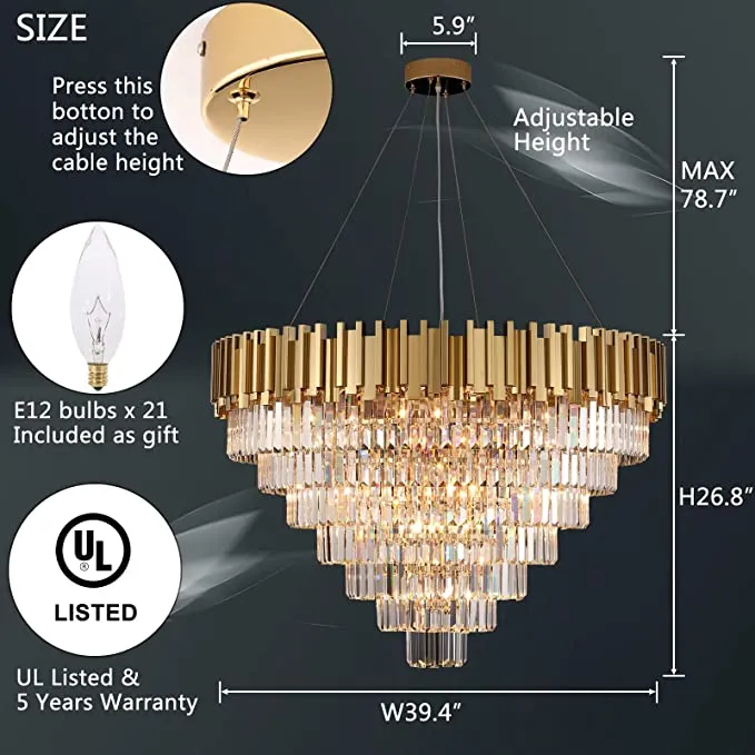 Light Luxury Large Round/Oval Multi-tiered Crystal Chandelier for Living Room/Dining Area/Staircase