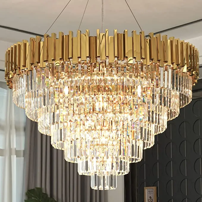 Light Luxury Large Round/Oval Multi-tiered Crystal Chandelier for Living Room/Dining Area/Staircase