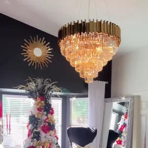 Light Luxury Large Round/Oval Multi-tiered Crystal Chandelier for Living Room/Dining Area/Staircase