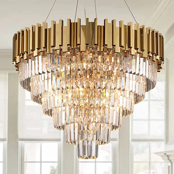 Light Luxury Large Round/Oval Multi-tiered Crystal Chandelier for Living Room/Dining Area/Staircase