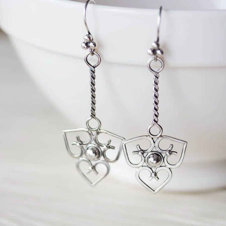 Long Elegant Statement Earrings, Unique Heart Pendulum Design