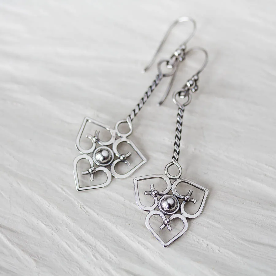 Long Elegant Statement Earrings, Unique Heart Pendulum Design