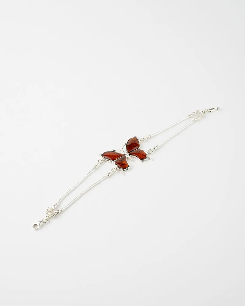 Luxurious Statement Butterfly Bracelet - Elegant Baltic Amber & Sterling Silver Design