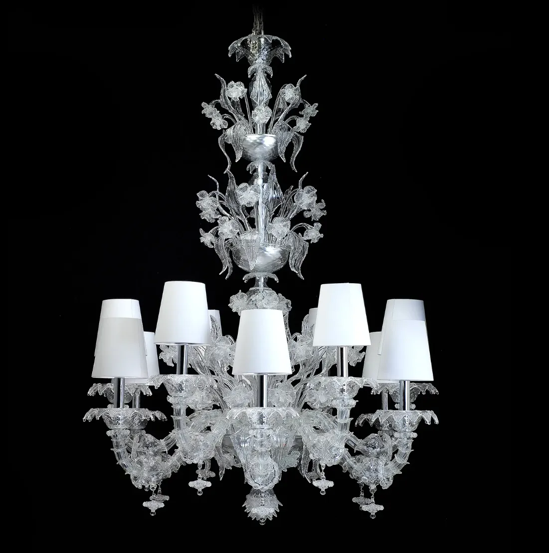 Luxury Crystal Flower Chandelier with White Lampshade for Living Room/Staircase/Hotel