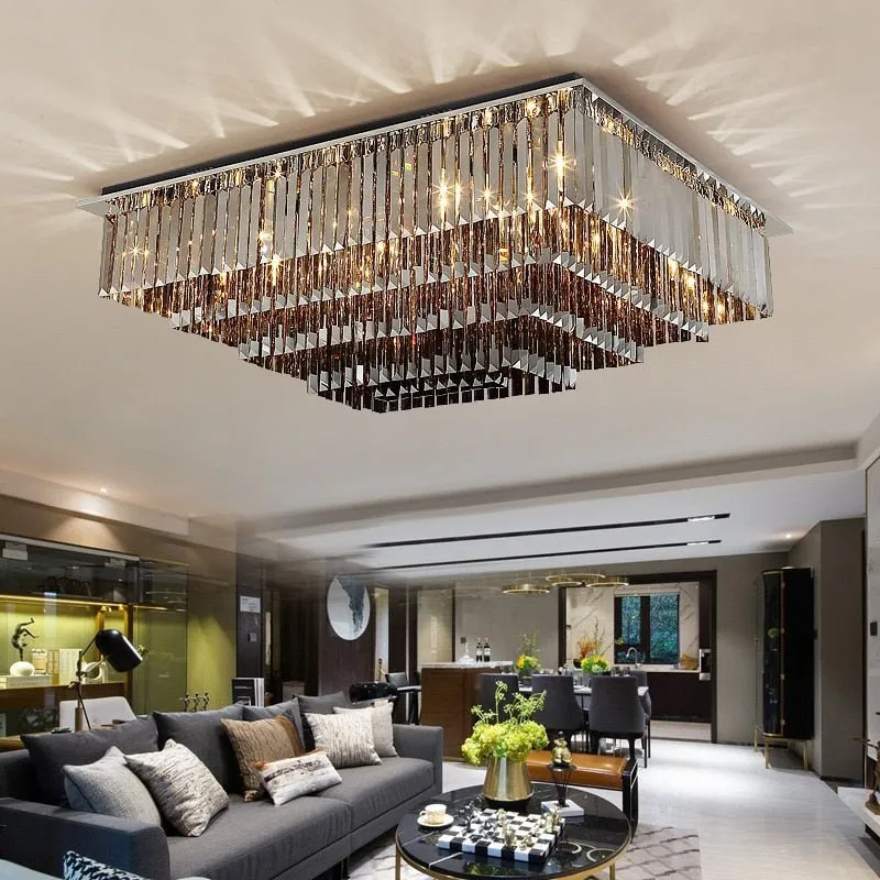 Luxury Modern Black Crystal Ceiling Chandelier Living Room Square Shape