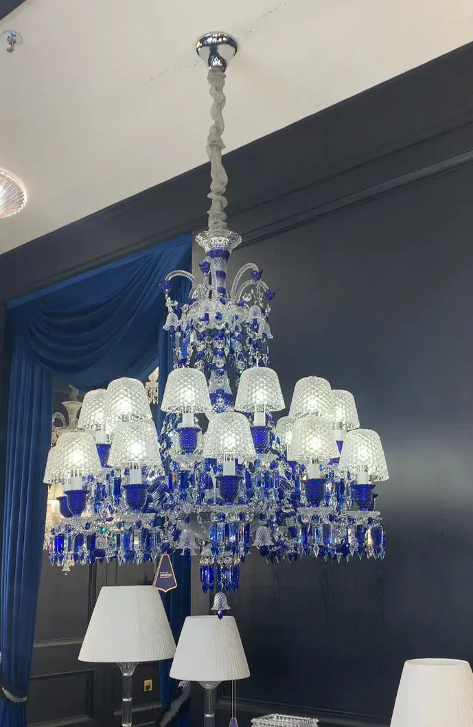 Luxury Vintage Blue Crystal Lampshade Chandelier for Living Room/Staircase/Foyer