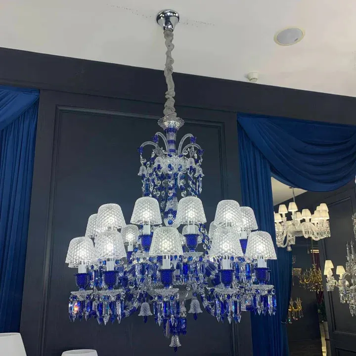 Luxury Vintage Blue Crystal Lampshade Chandelier for Living Room/Staircase/Foyer