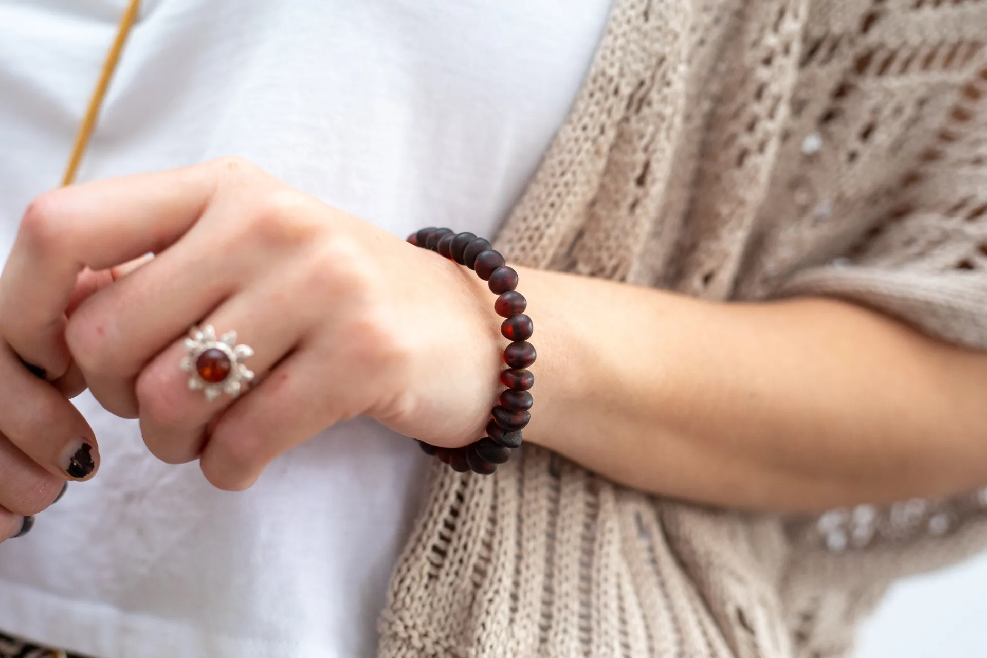 Matte Dark Cherry Red Nugget Bead Bracelet - Adjustable, Unisex Everyday Jewelry