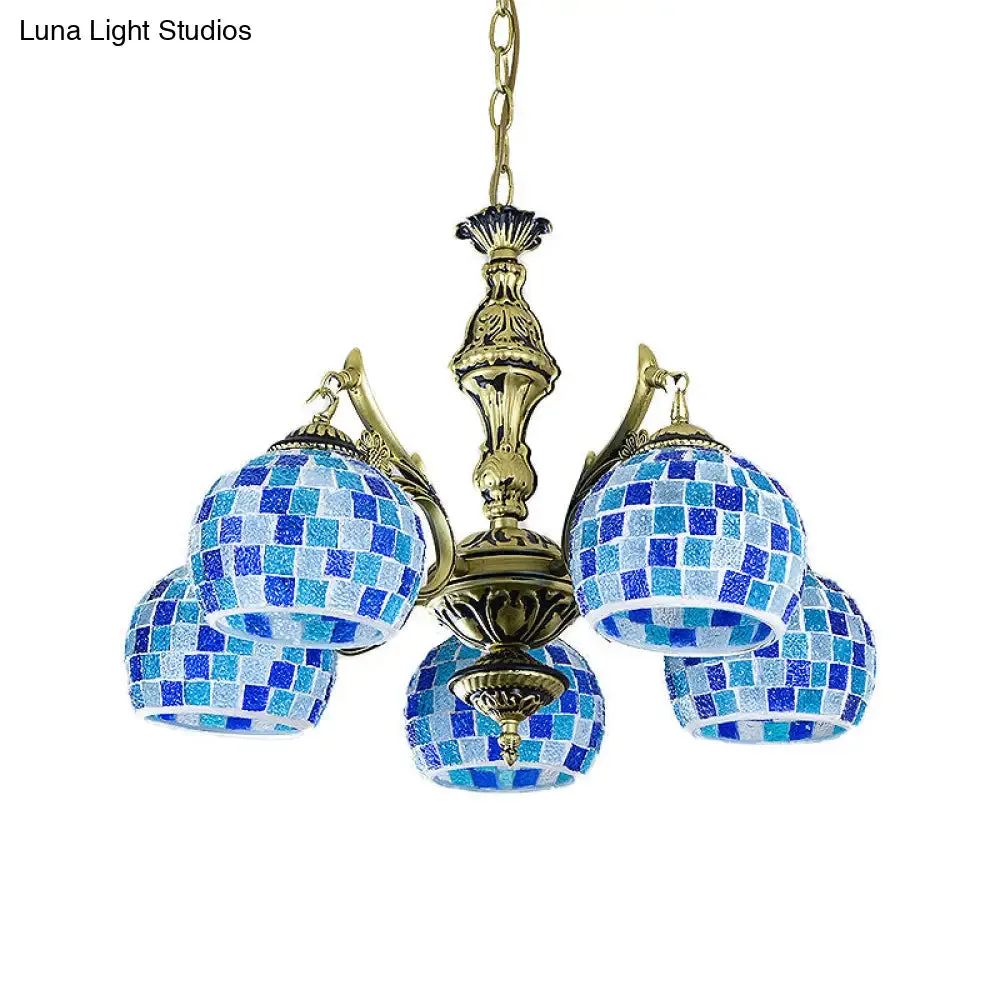 Mediterranean Stained Glass Globe Pendant Light with Blue Lights - Available in 5, 9, or 11