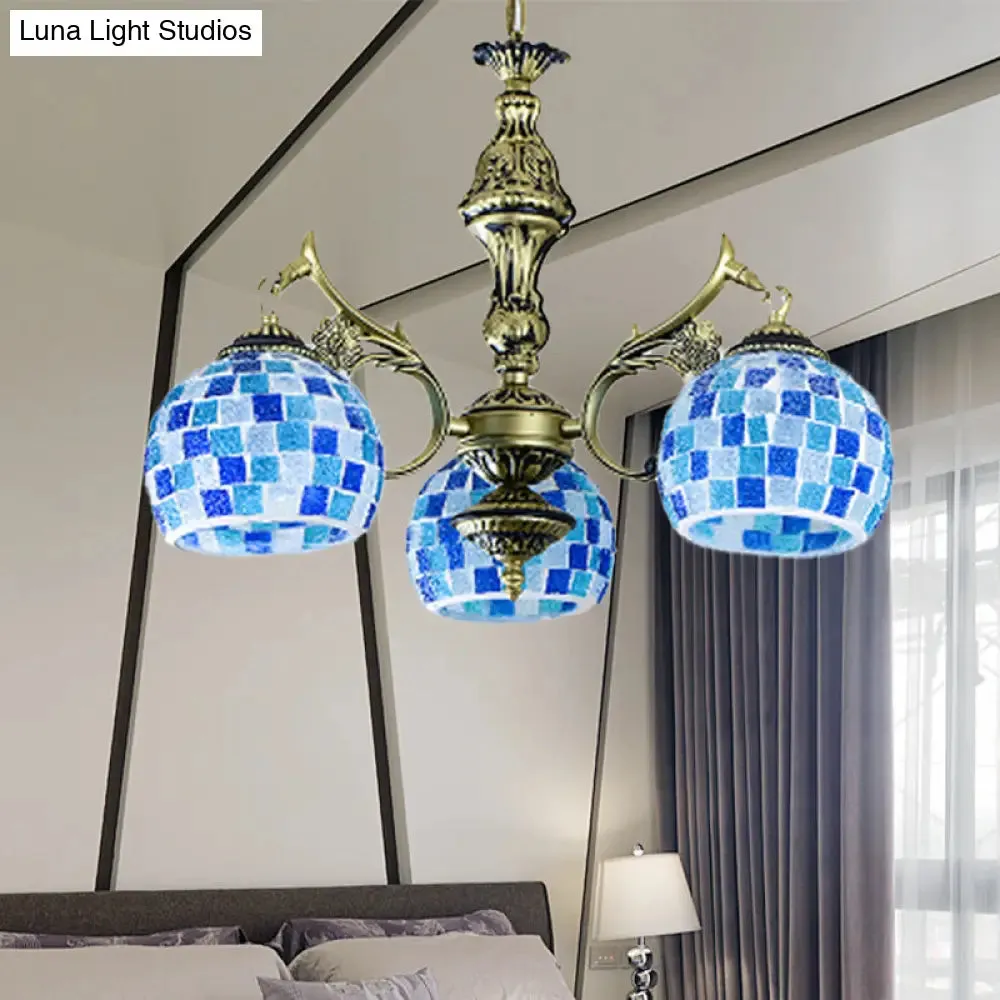 Mediterranean Stained Glass Globe Pendant Light with Blue Lights - Available in 5, 9, or 11