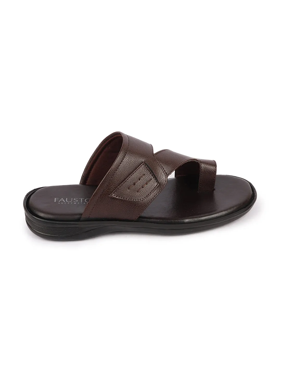 Men Brown Daily Indoor Outdoor Multi Strap Slip On Toe Ring Slipper