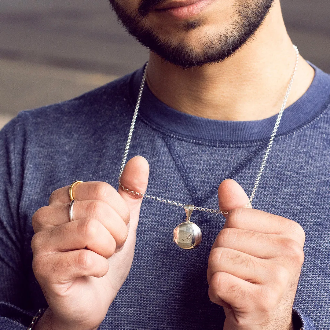 Men's Round Locket Necklace White Gold   Photos