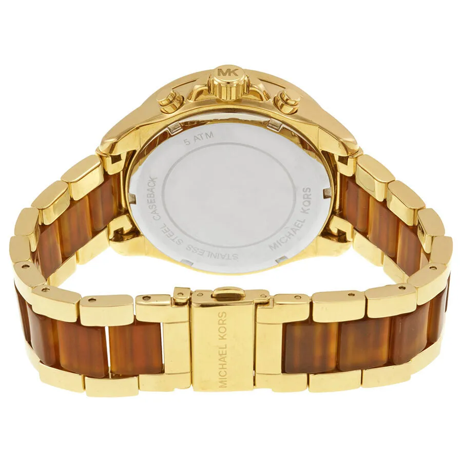 Michael Kors Wren Crystal Pave Dial Chronograph Gold-Tone and Amber Tortoise Acetate Ladies Watch MK6294