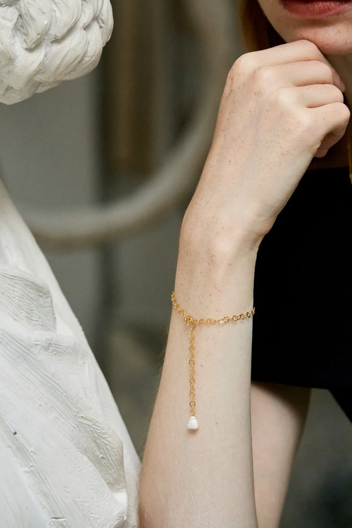 Mini Chain Pearl Bracelet - Gold Plated