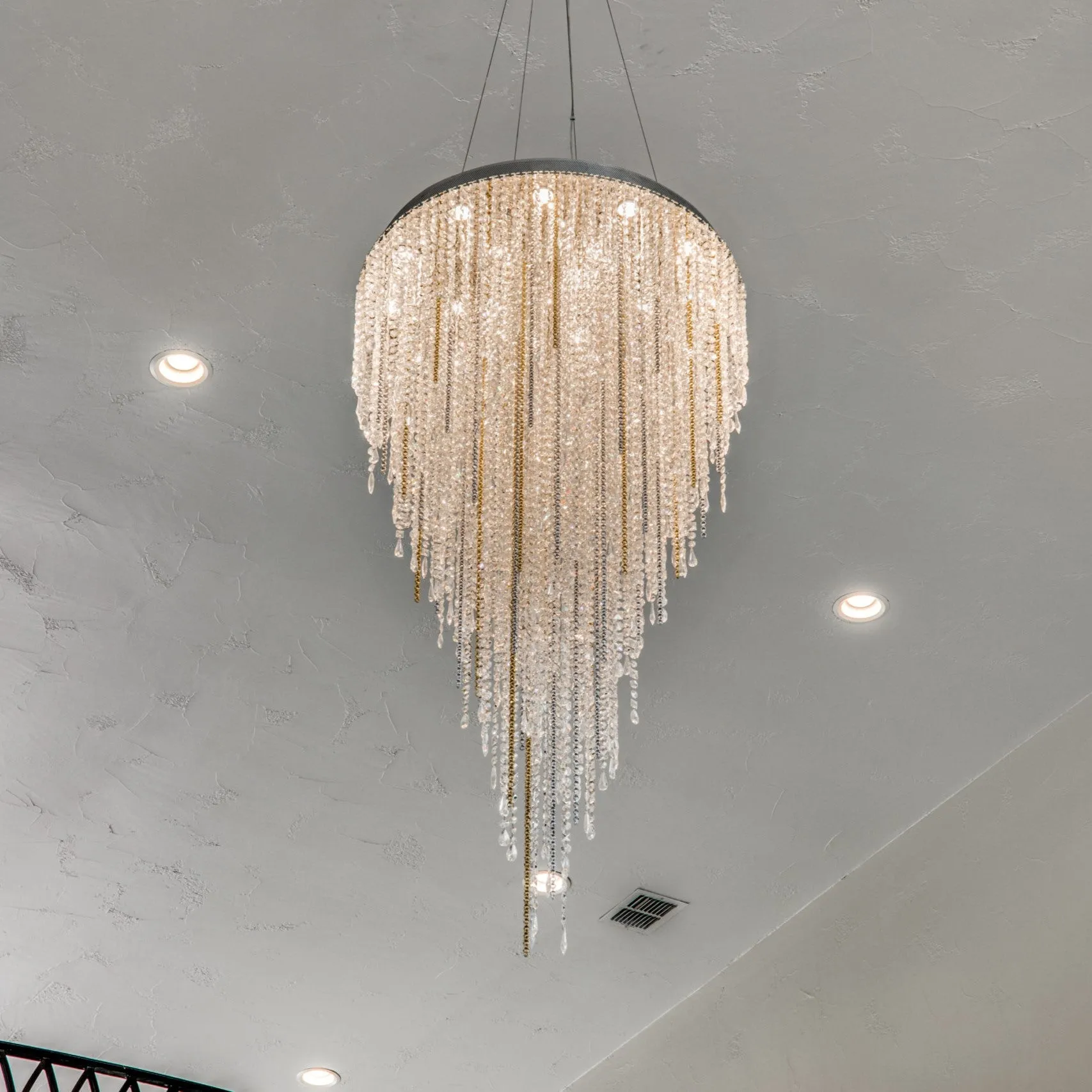 Modern Luxury Flush Mount Crystal Tassel Chandelier for Staircase/Living Room