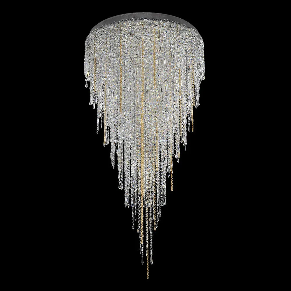 Modern Luxury Flush Mount Crystal Tassel Chandelier for Staircase/Living Room